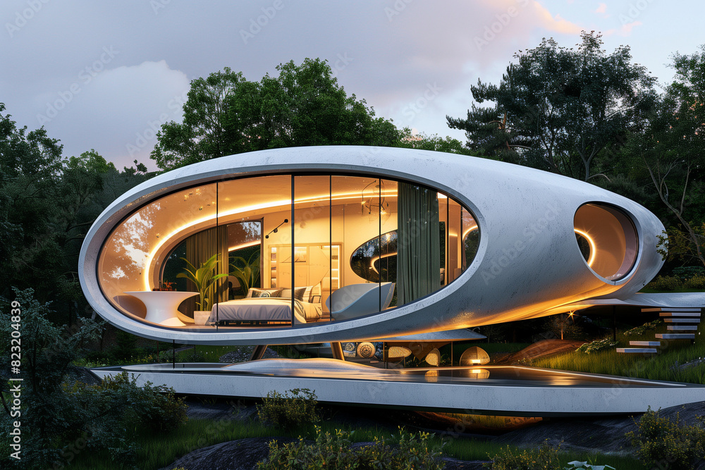 maison futuriste design blanche formes rondes