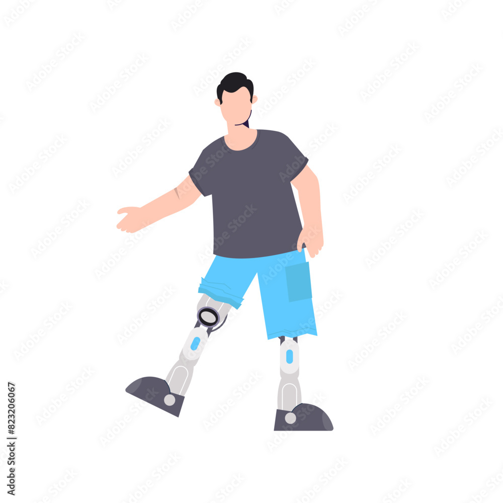 Man with robot leg illustration Man with robot leg illustration