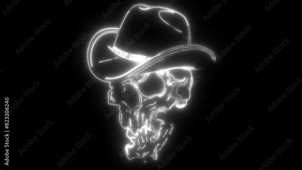 white silhouette of Skull cowboy on black background. white silhouette of Skull cowboy on black background.