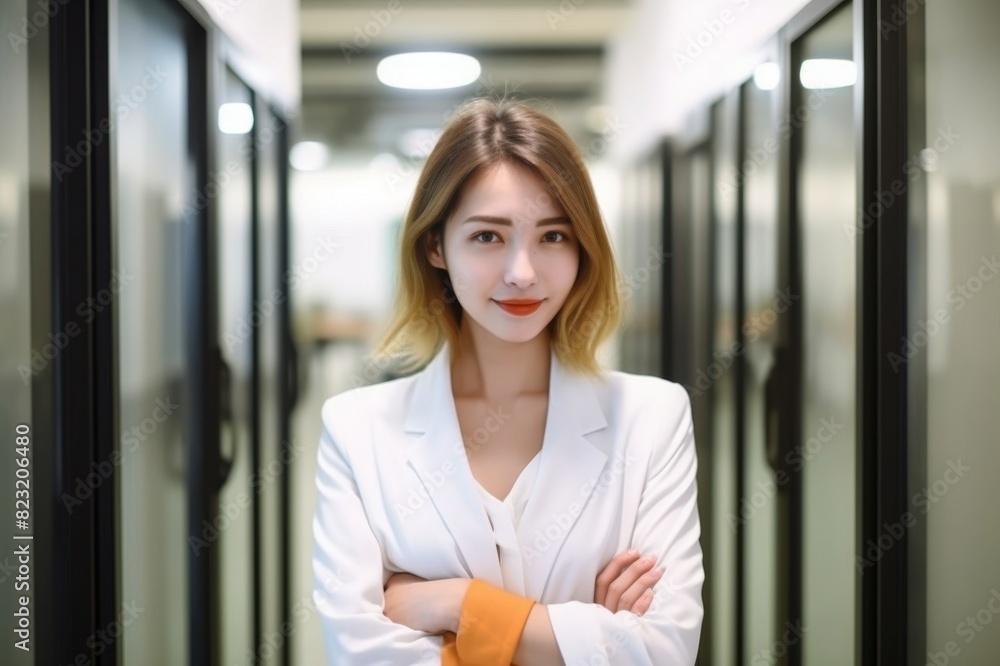 Happiness young Asia business woman smile portrait at office