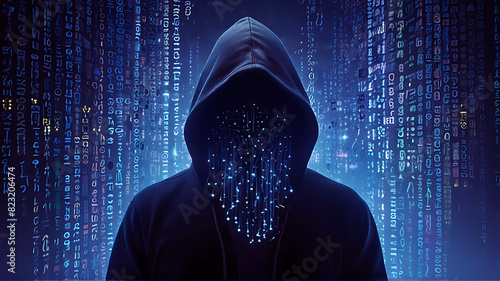 Anonymous Hacker in Face Mask, unknow hacker, cyber security , cyber attack concept, AI Generative photo