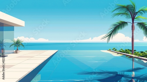 A Beachside Pool With An Infinity Edge Blending Into The Ocean View  Cartoon  Flat color