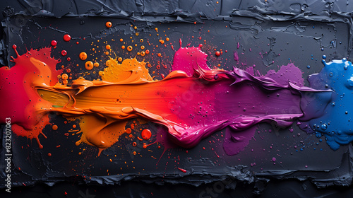 Various vibrant colors of paint creating a beautiful pattern on a black surface
