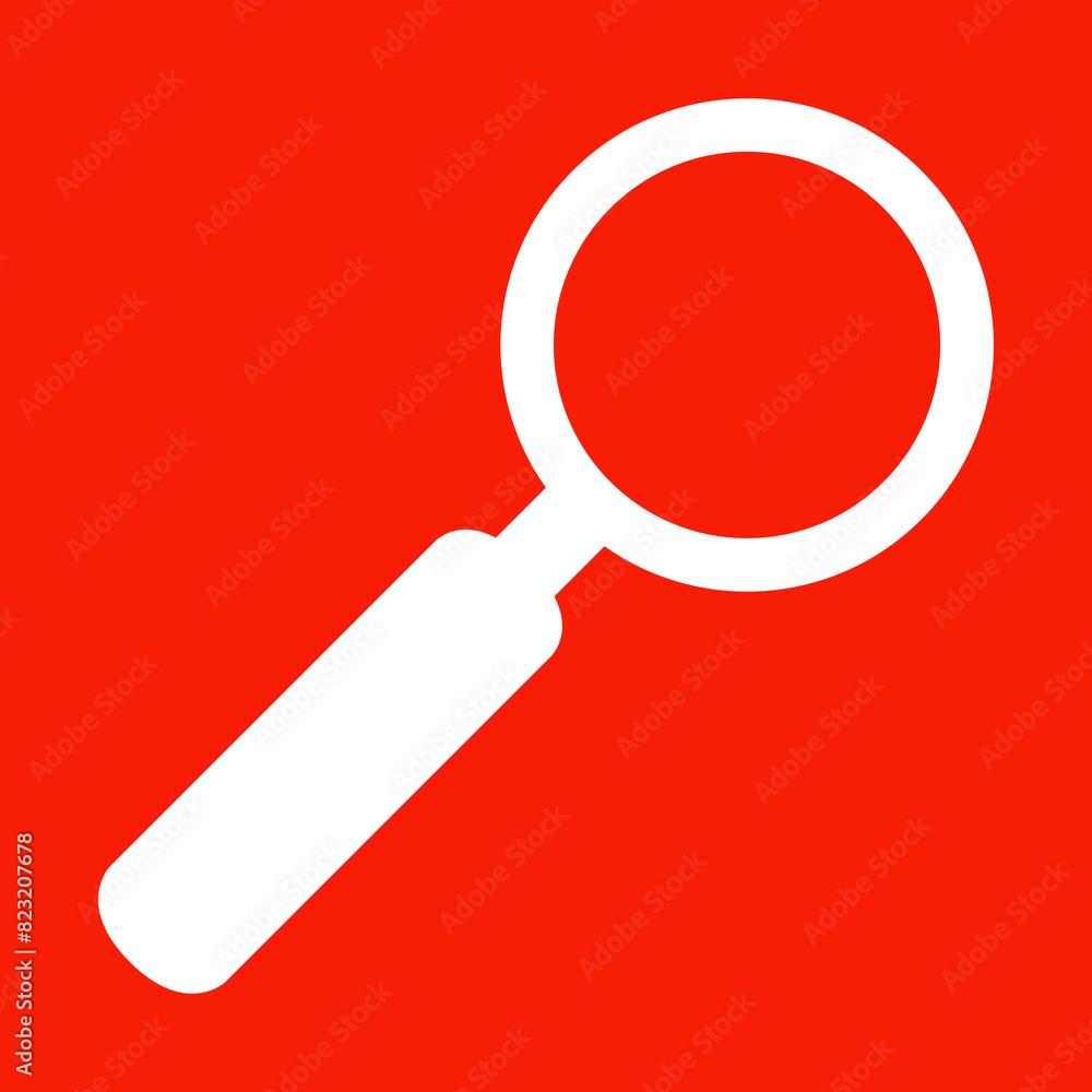 Roter Hintergrund mit Lupe Symbol in weiß Roter Hintergrund mit Lupe Symbol in weiß
