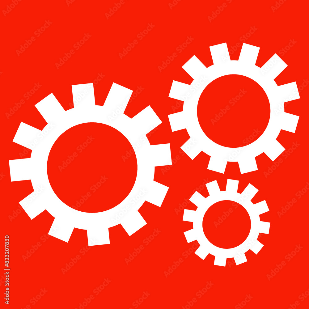 Roter Hintergrund mit Zahnrad Symbol in weiß Roter Hintergrund mit Zahnrad Symbol in weiß