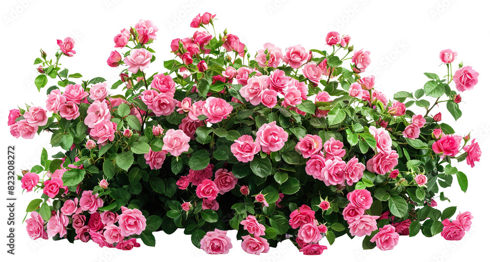 Beautiful pink roses with lush green leaves, cut out Beautiful pink roses with lush green leaves, cut out