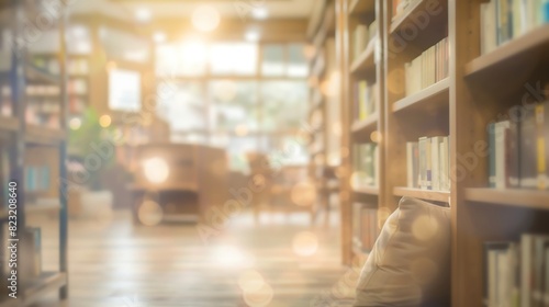 A library background with a quiet, serene atmosphere and soft lighting photo