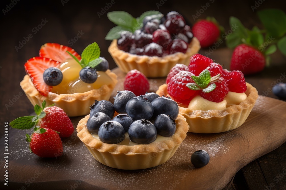 Bite-sized Sweet tartlets food. Sweet recipe. Generate Ai Bite-sized Sweet tartlets food. Sweet recipe. Generate Ai