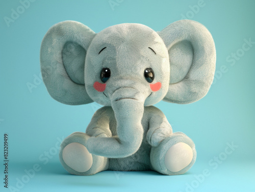 Cute kawaii squishy elephant plush toy. The elephant is cute and cuddly, and it looks like it's smiling. 