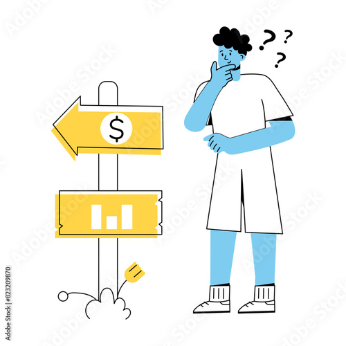 Well-designed outline mini illustration of decision making 