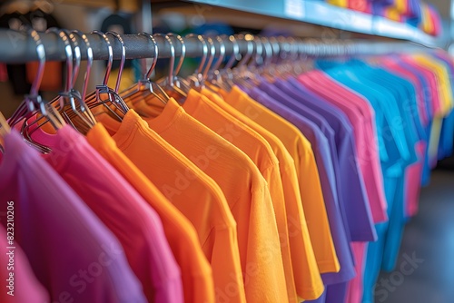 Wallpaper Mural Colorful T-Shirts Display on Hangers in a Clothing Store - Fashion Retail Shopping Design for Catalogs and Advertisement Torontodigital.ca
