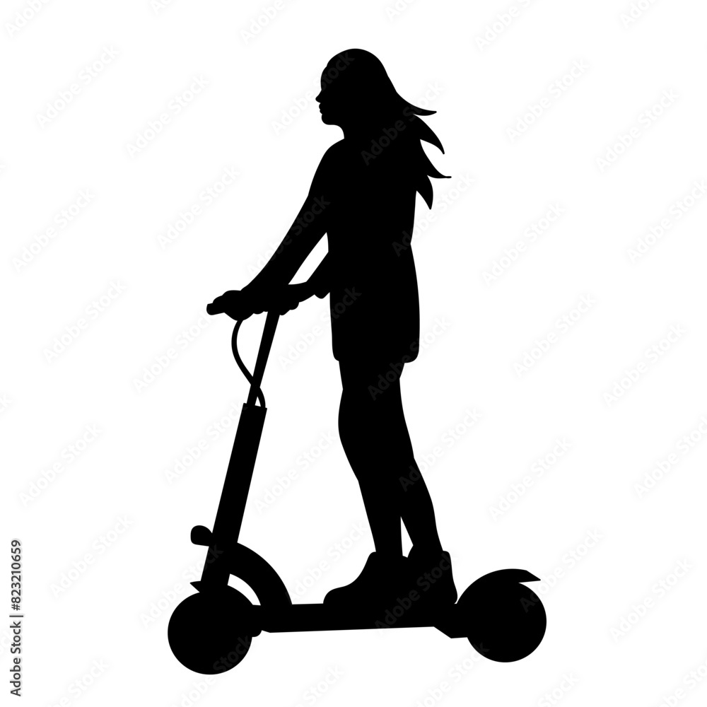 woman riding an electric scooter silhouette on a white background vector woman riding an electric scooter silhouette on a white background vector