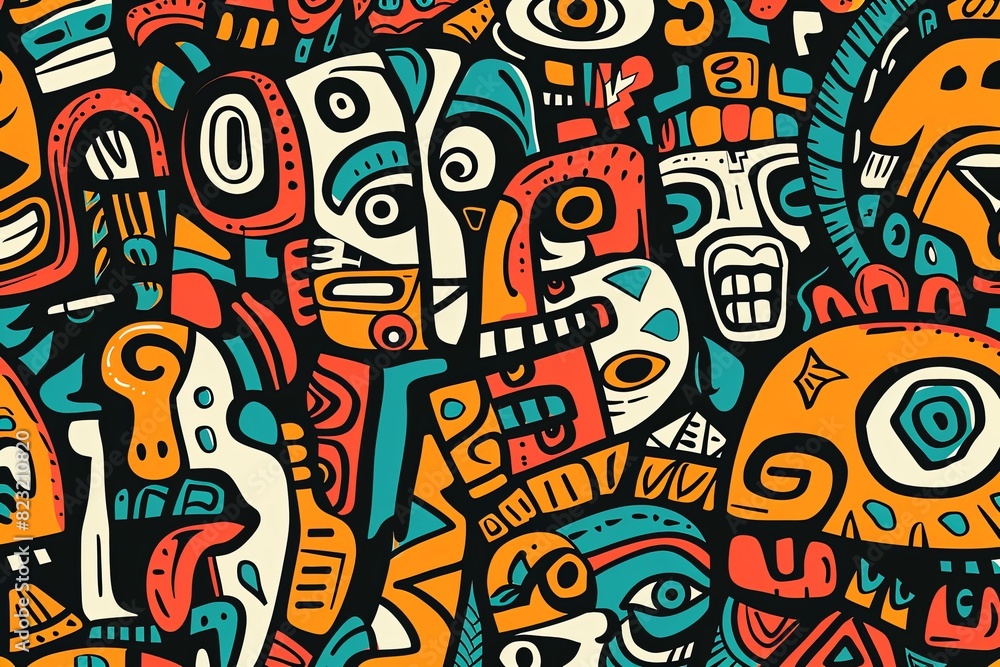 A vibrant and colorful pattern filled with intricate doodles inspired. A vibrant and colorful pattern filled with intricate doodles inspired.
