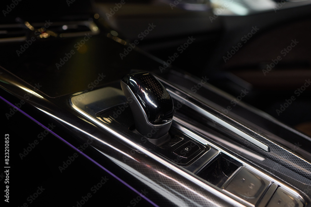 Macro shot of a car gear lever an essential auto part Macro shot of a car gear lever an essential auto part