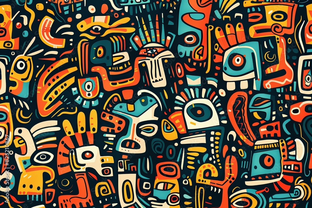 A vibrant and colorful pattern filled with intricate doodles inspired. A vibrant and colorful pattern filled with intricate doodles inspired.