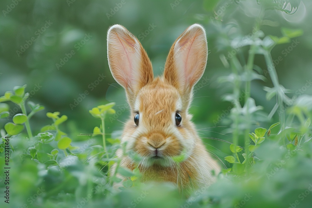 Rabbit sitting grass looking camera Rabbit sitting grass looking camera
