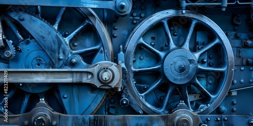 Closeup of large black metal gear wheel on old steam locomotive. Concept Mechanical Details, Industrial Heritage, Historical Technology, Vintage Engineering