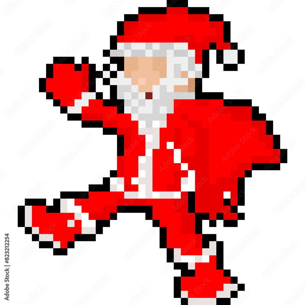 Fototapeta premium Pixel art cartoon santa claus with broken gift bag