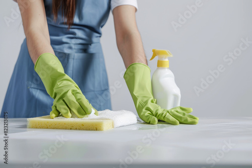 Female cleaner, happy housewife, ,A woman is  doing housecleaning work  photo