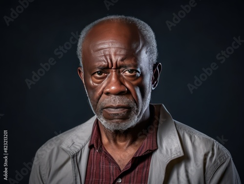 Bronze background sad black american independent powerful man. Portrait of older mid-aged person beautiful bad mood expression isolated on background racism skin