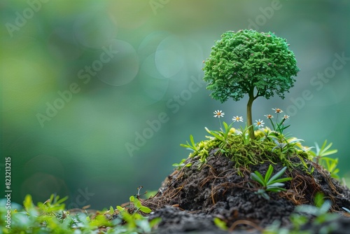 Tree growing on mound of dirt