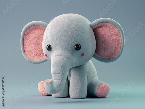 Cute kawaii squishy elephant plush toy. The elephant is cute and cuddly, and it looks like it's smiling. 