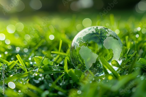 Glass globe on lush green grass field