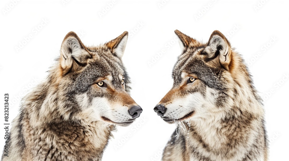 pair of wolves on a white background . Generative Ai pair of wolves on a white background . Generative Ai