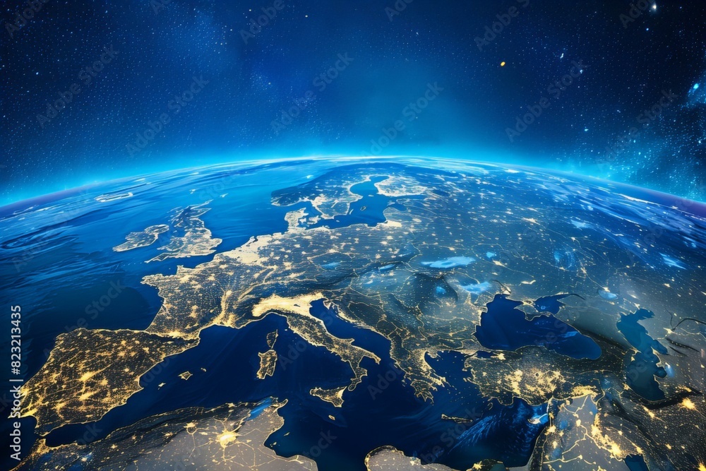 View of earth night lights cities View of earth night lights cities