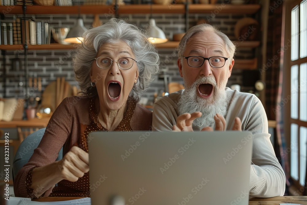 Person looking laptop surprised Person looking laptop surprised