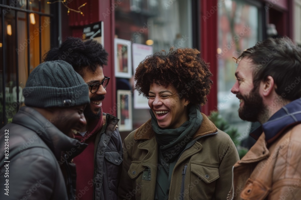 Group of friends having fun together in a city street - Multiethnic group of people bonding outdoors Group of friends having fun together in a city street - Multiethnic group of people bonding outdoors