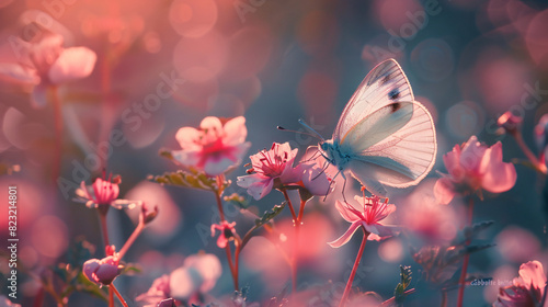 A cabbage white butterfly Pieris brassicae on pink flower photo