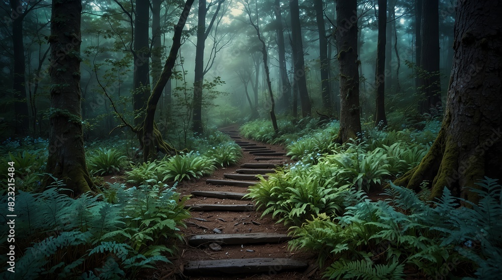 Obraz premium Fantasy Forest with sunlight ai generated