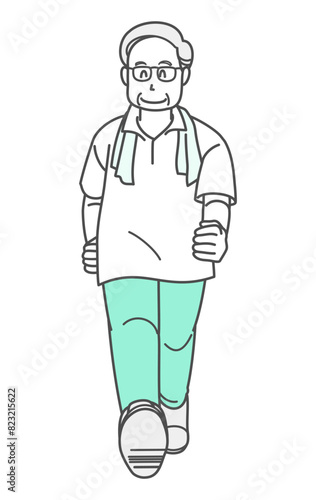 ウォーキングをするシニア男性のイラスト（半袖）