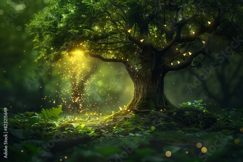 Tree adorned with many fairy lights photo