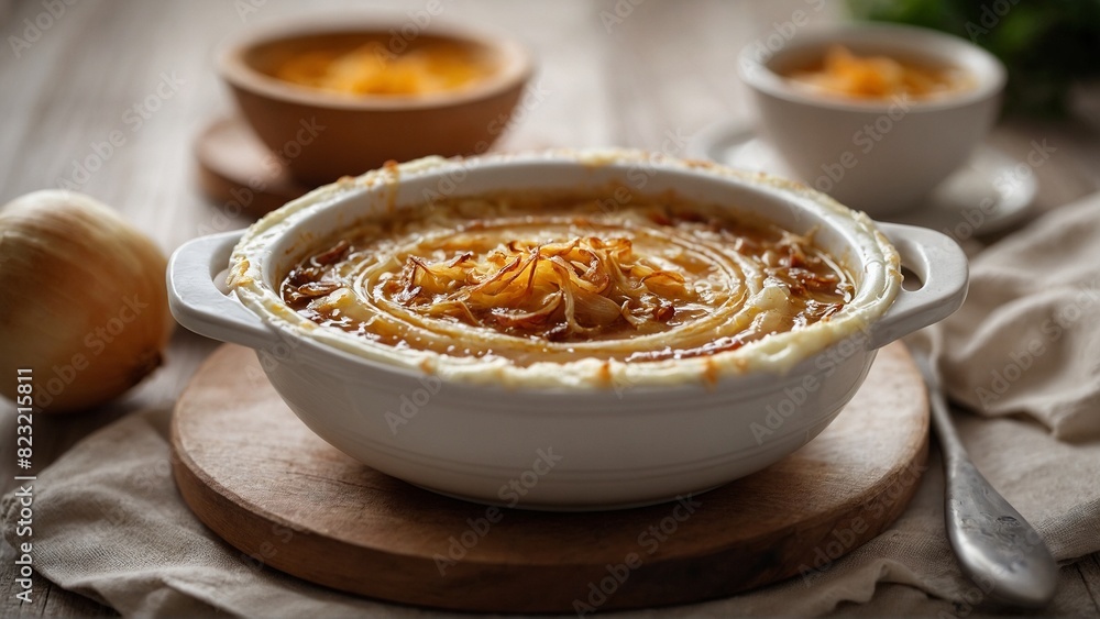 French Onion Soup - Soup with caramelized onions and melted cheese on top. French Onion Soup - Soup with caramelized onions and melted cheese on top.