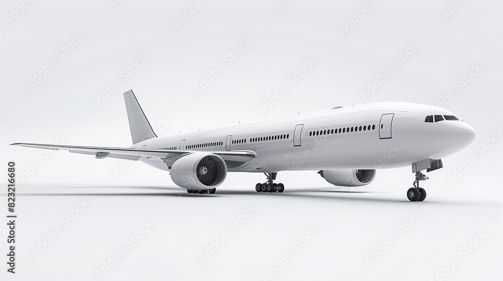 Mockup 3D of an airplane with blank white finished on a plain white background in side view. Mockup 3D of an airplane with blank white finished on a plain white background in side view.