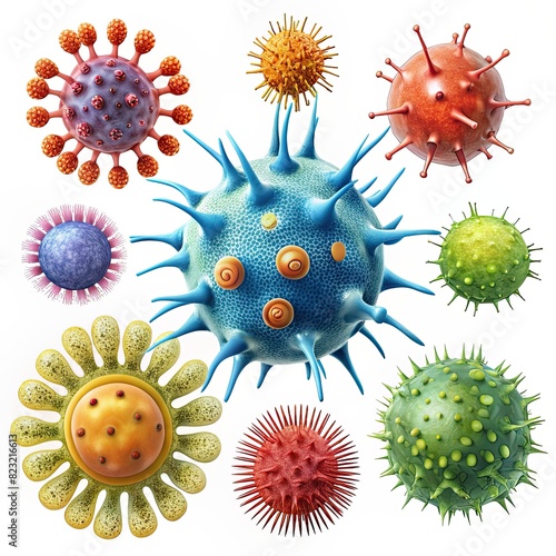 set of microbes and viruses isolated background