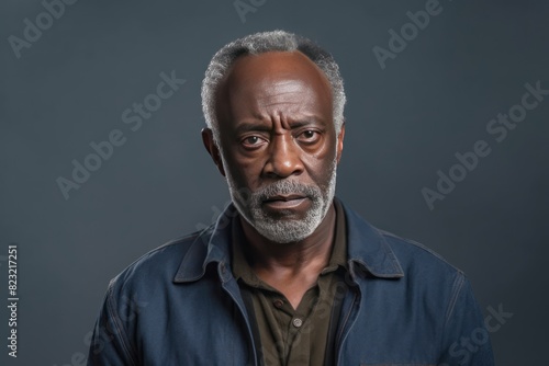 Cream background sad black american independent powerful man. Portrait of older mid-aged person beautiful bad mood expression isolated on background racism skin color depression anxiety fear burnout 
