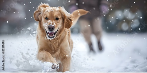 Delighted snowy pup dashes joyfully through winter wonderland in charming portrait. Concept Winter Wonderland, Snowy Pup, Delighted Expression, Joyful Portrait, Charming Moment