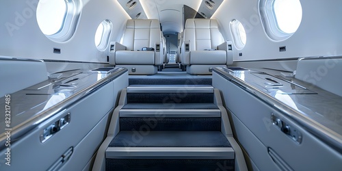 Open ladder on private business jet for boarding and disembarking passengers. Concept Private Jet Boarding, Luxury Travel, Airplane Experience, Exclusive Transportation, VIP Transport photo