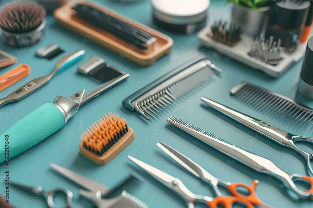 Haircutting equipment on the table at the barber shop Haircutting equipment on the table at the barber shop