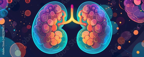 Adrenal glands in vector art, stress response in simplified form, engaging and informative , closeup, flat design, vector art, 2D photo