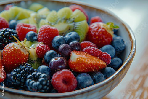 Vibrant Fruit Bowl with Mixed Berries and Kiwi 