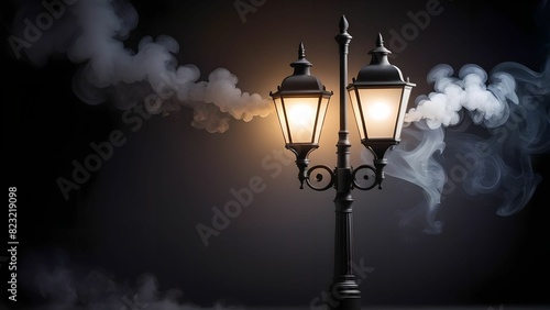 Street lamp on isolated dark background, artificial smoke © mischenko