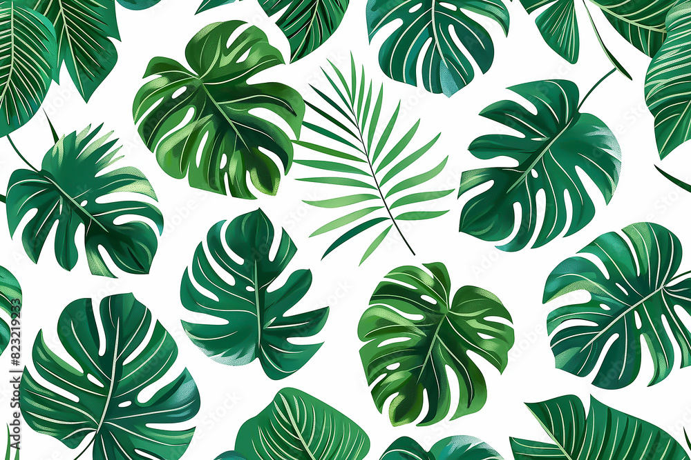 Repeating pattern with fresh green leaves, Repeating green leaf pattern for nature-inspired designs Repeating pattern with fresh green leaves, Repeating green leaf pattern for nature-inspired designs