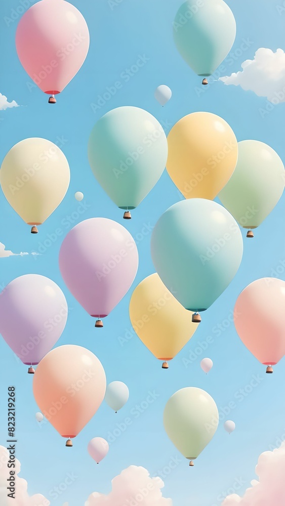 Balloons floating in the air, pastel colors Balloons floating in the air, pastel colors