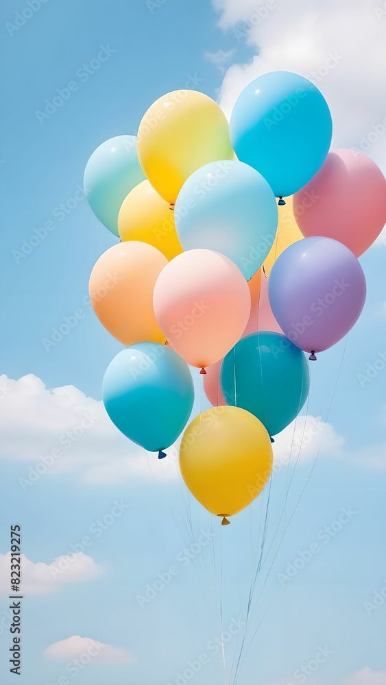 Balloons floating in the air, pastel colors Balloons floating in the air, pastel colors