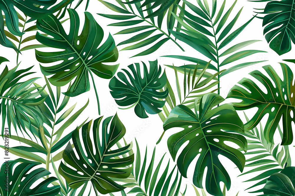 Repeating pattern with fresh green leaves, Repeating green leaf pattern for nature-inspired designs Repeating pattern with fresh green leaves, Repeating green leaf pattern for nature-inspired designs