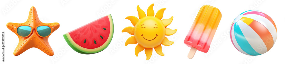 3d Summer png element set on transparent background 3d Summer png element set on transparent background